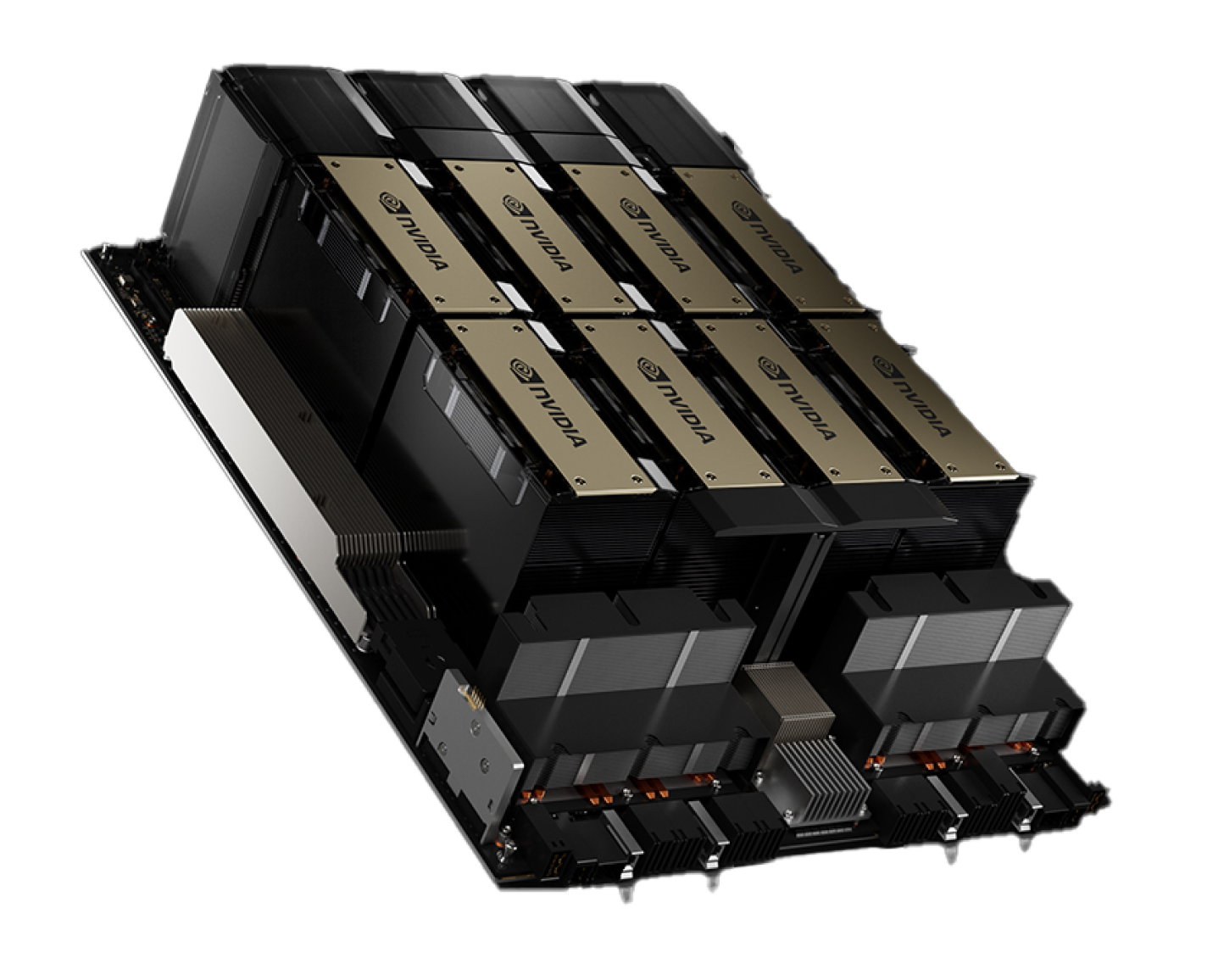 A product rendering of an NVIDIA HGX H100 GPU.